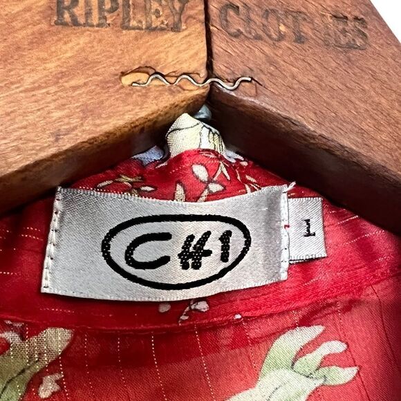 Chi Sheer Floral Print Button Down Shirt - Picture 4 of 6